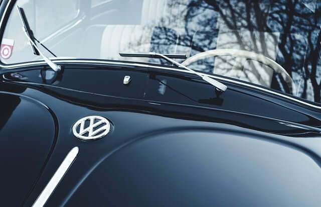 A close up shot of the VW Beetle hood
