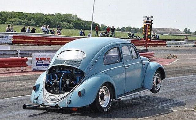 A VW Beetle in a drag race competition